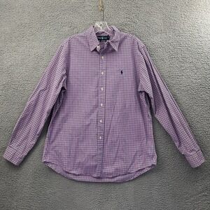 Ralph Lauren Custom Fit Button Down Shirt Blue Pink Plaid Preppy‎ Cotton Men's L